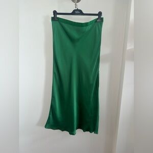 Free People Silk Emerald Green Midi Skirt XL